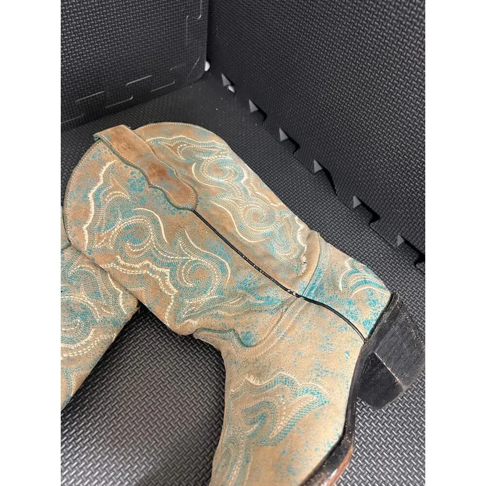 Corral Girls' Embroidered Turquoise Cowgirl Boot Snip‎ Toe - E1051 5.5
